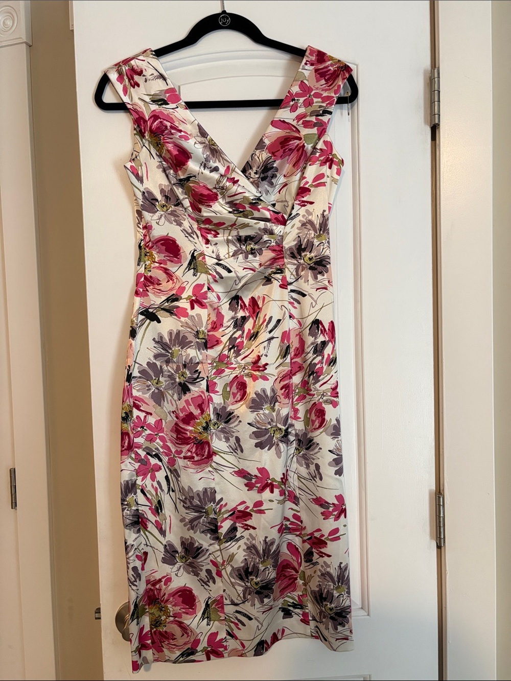 Vintage Floral V-Neck Sleeveless Midi satin sheath Dress - Pink & White